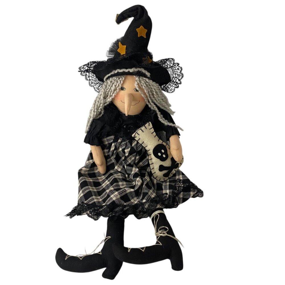 Handmade Witch Rag Doll Black Plaid‎ Dress Poison Prop Halloween Decor 21"
